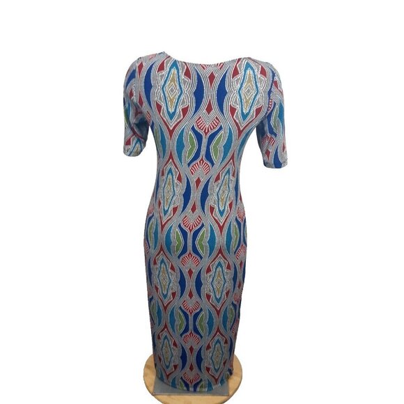 Chicos Travelers Midi Dress Small Colorful Sheath Long Mosaic Print Art Stretch - Picture 3 of 5